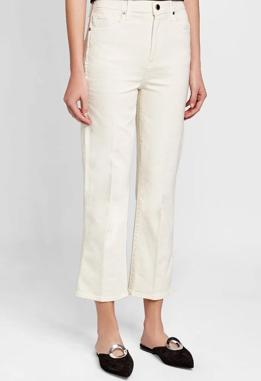 KHAITE The Benny High Rise Straight Crop Ivory Denim Size 27